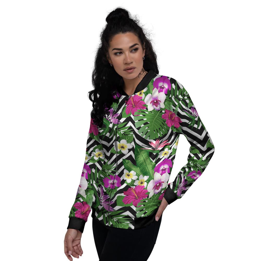 Tropical Zig Zag Print Pattern Women's Bomber Jacket-grizzshop