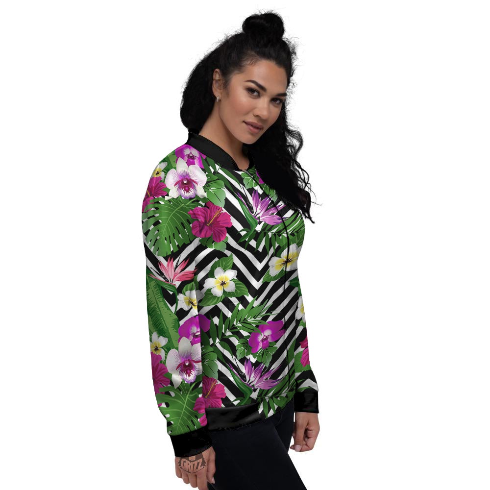 Tropical Zig Zag Print Pattern Women's Bomber Jacket-grizzshop