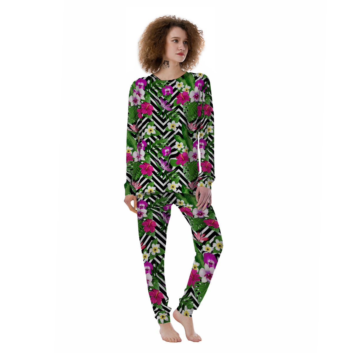 Tropical Zig Zag Print Pattern Women's Pajamas-grizzshop