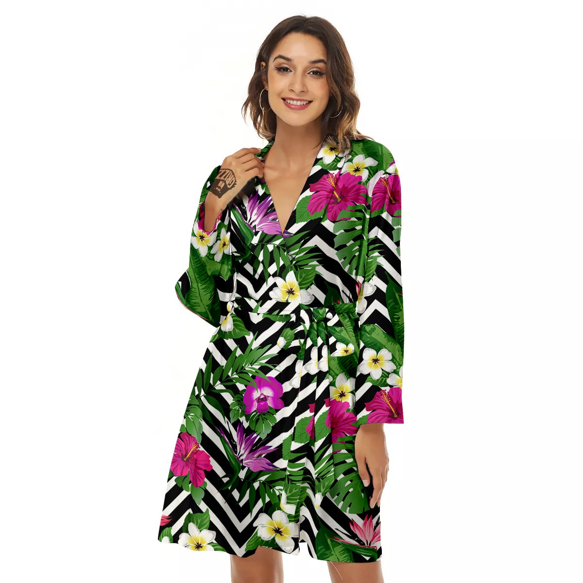 Tropical Zig Zag Print Pattern Women's Robe-grizzshop