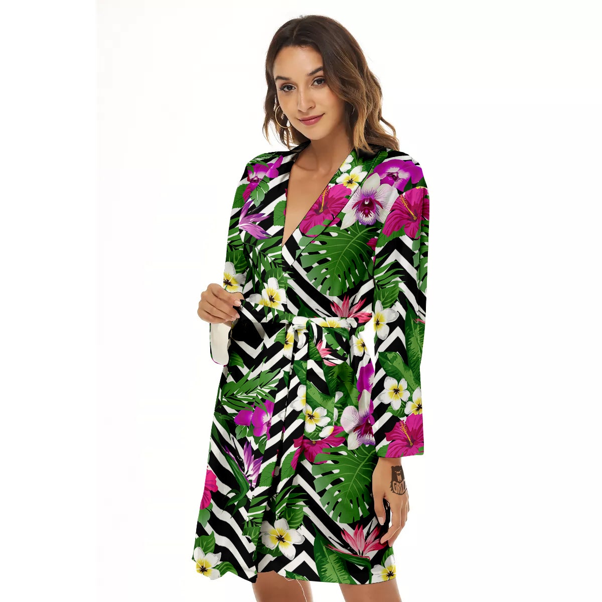 Tropical Zig Zag Print Pattern Women's Robe-grizzshop