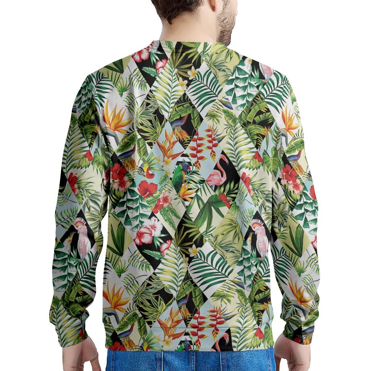 Tropical Bird Patchwork Print Men's Sweatshirt-grizzshop