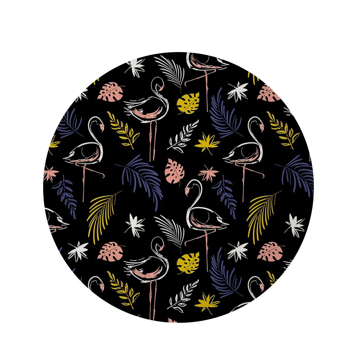 Tropical Flamingo Print Round Rug-grizzshop