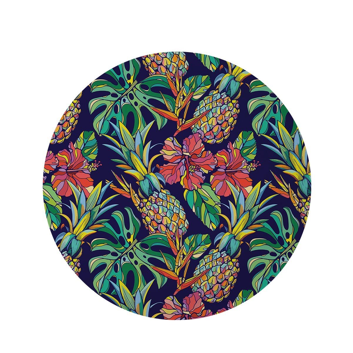 Tropical Floral Pineapple Print Round Rug-grizzshop