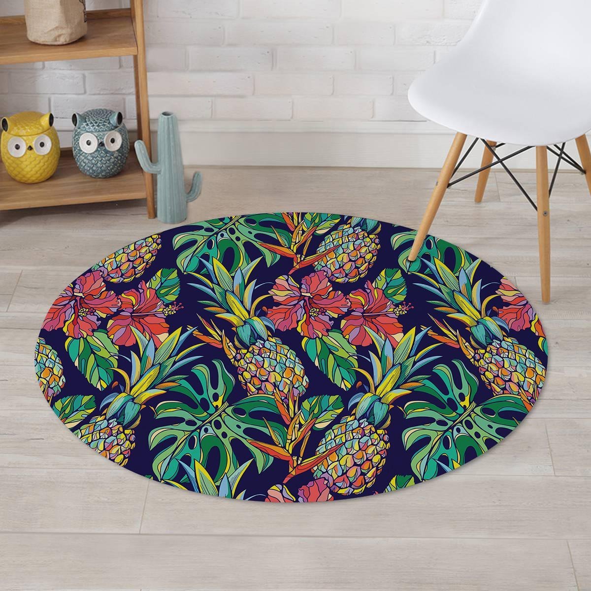 Tropical Floral Pineapple Print Round Rug-grizzshop