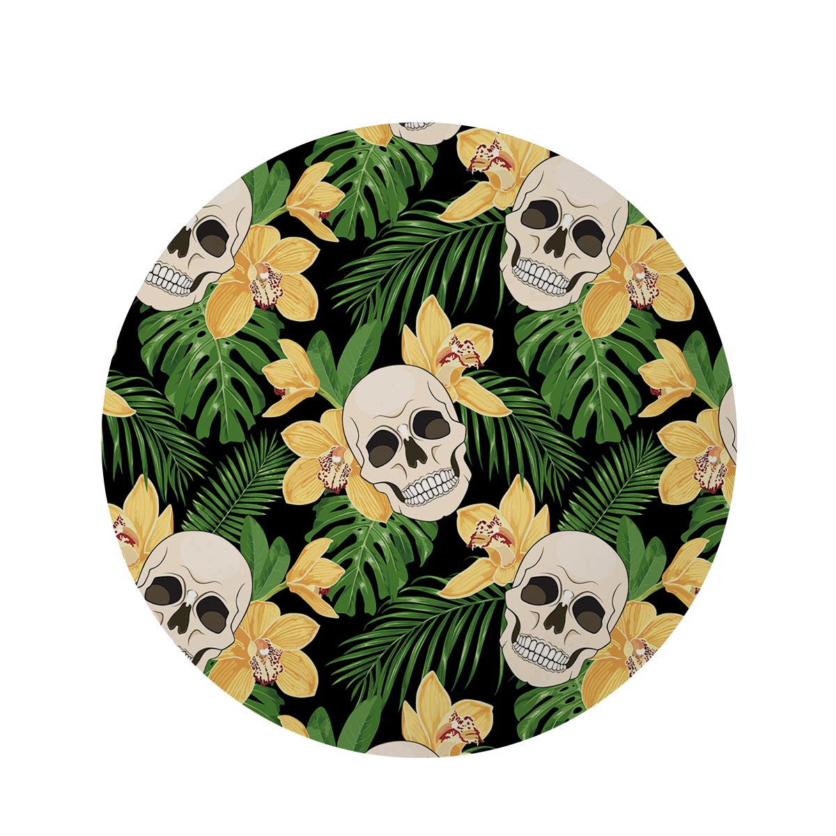 Tropical Floral Skull Round Rug-grizzshop