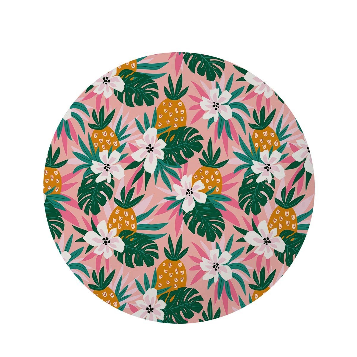 Tropical Flower Hawaiian Pineapple Print Round Rug-grizzshop