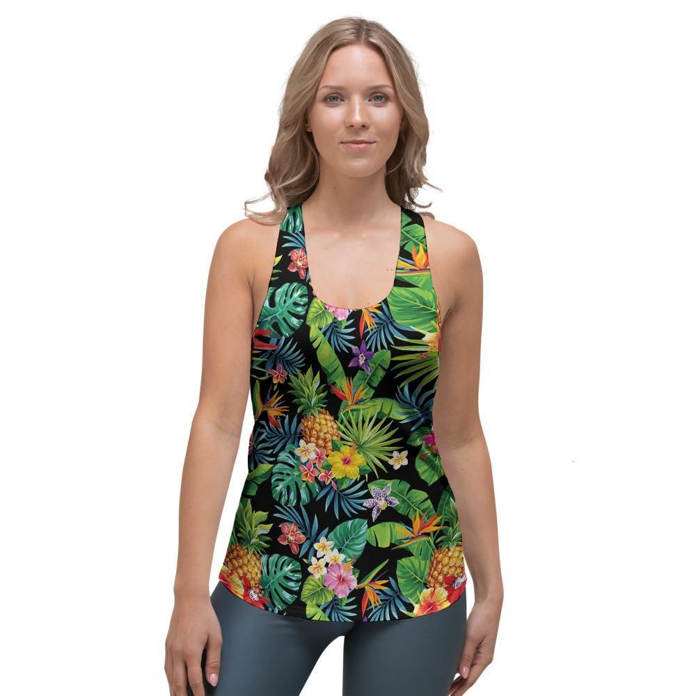 Tropical Hawaiian Floral Print Women's Racerback Tank Top-grizzshop