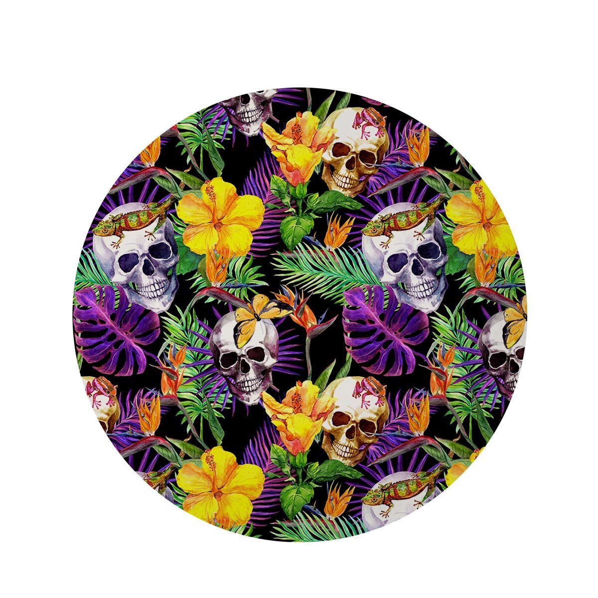 Tropical Hawaiian Skull Round Rug-grizzshop