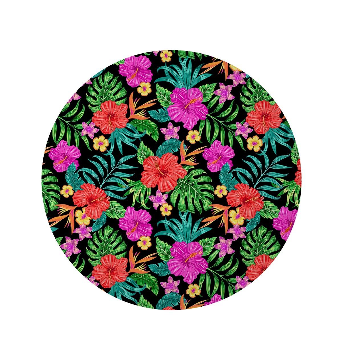 Tropical Hibiscus Floral Hawaiian Print Round Rug-grizzshop