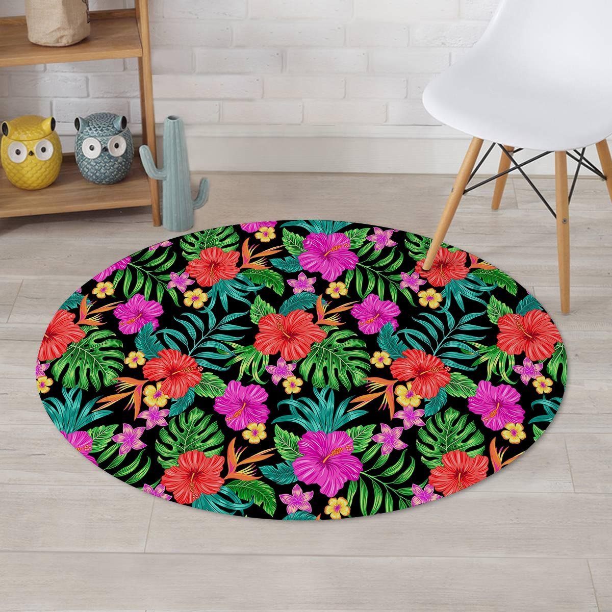 Tropical Hibiscus Floral Hawaiian Print Round Rug-grizzshop