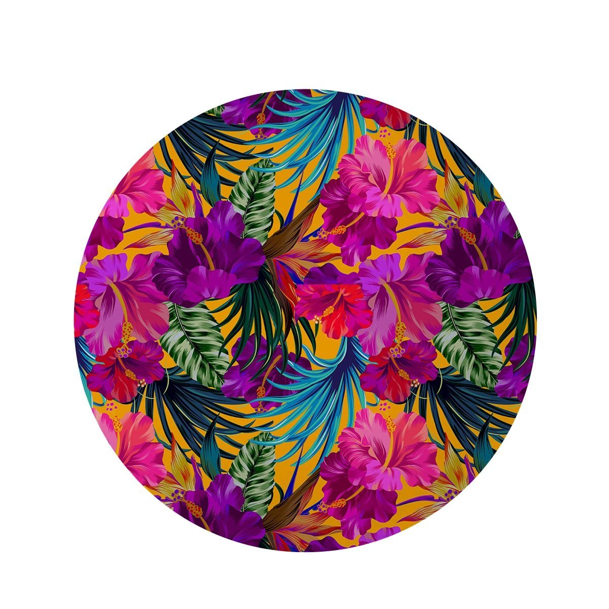 Tropical Hibiscus Flower Hawaiian Print Round Rug-grizzshop
