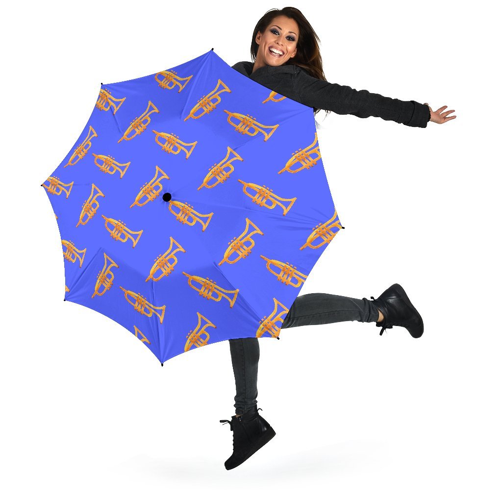 Trumpet Blue Pattern Print Automatic Foldable Umbrella-grizzshop
