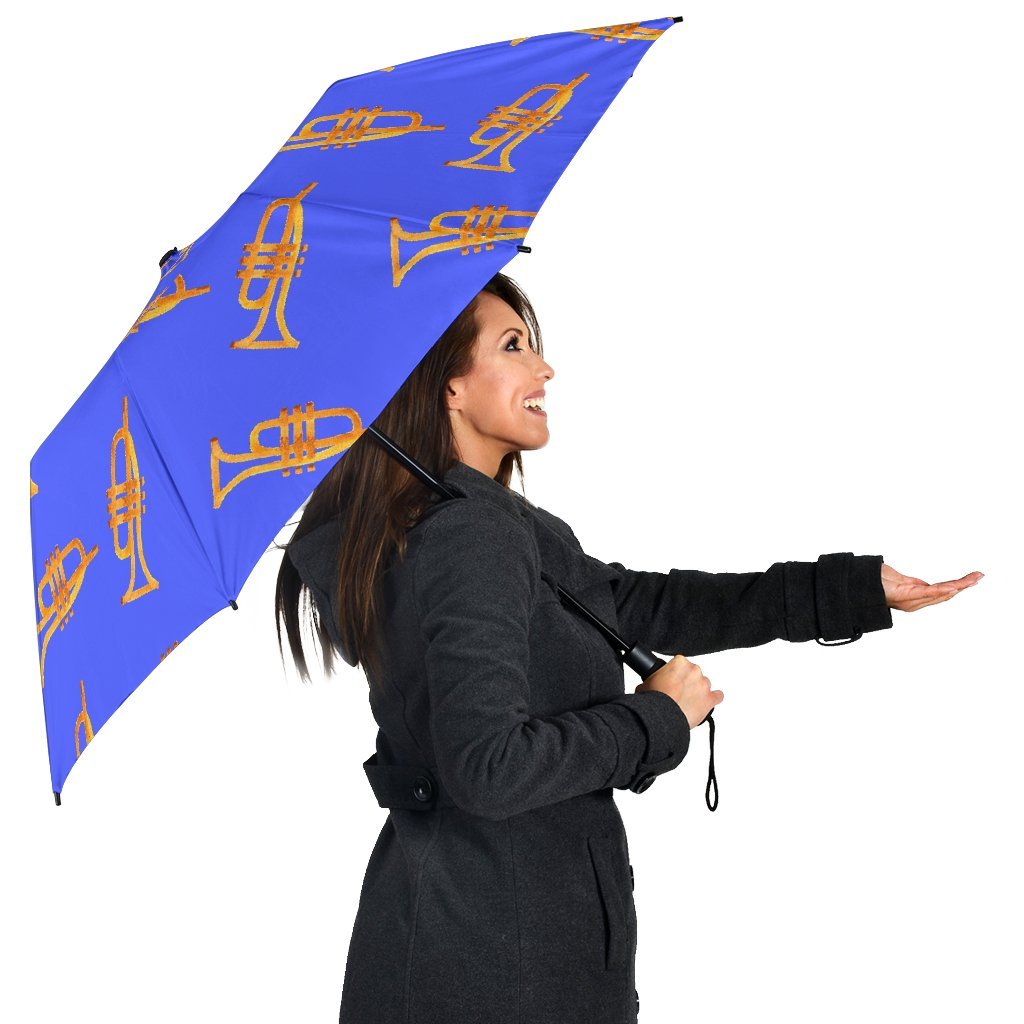 Trumpet Blue Pattern Print Automatic Foldable Umbrella-grizzshop