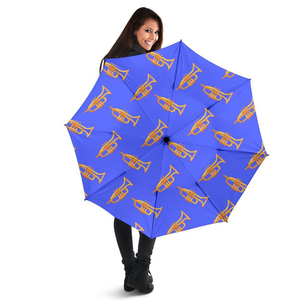 Trumpet Blue Pattern Print Automatic Foldable Umbrella-grizzshop