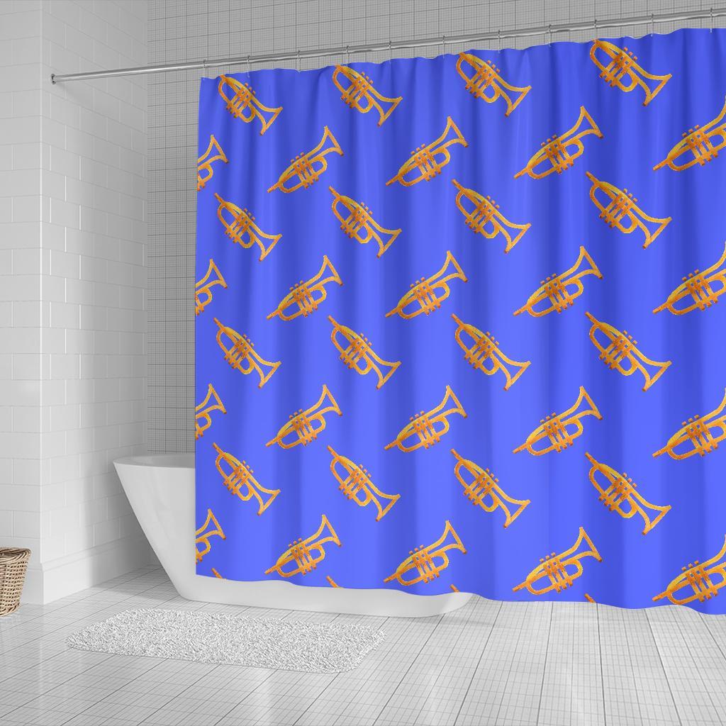 Trumpet Blue Pattern Print Bathroom Shower Curtain-grizzshop