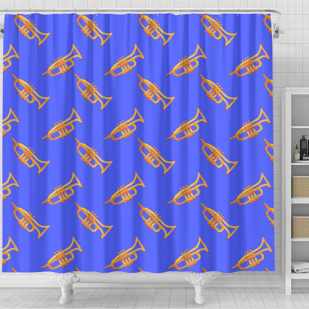 Trumpet Blue Pattern Print Bathroom Shower Curtain-grizzshop