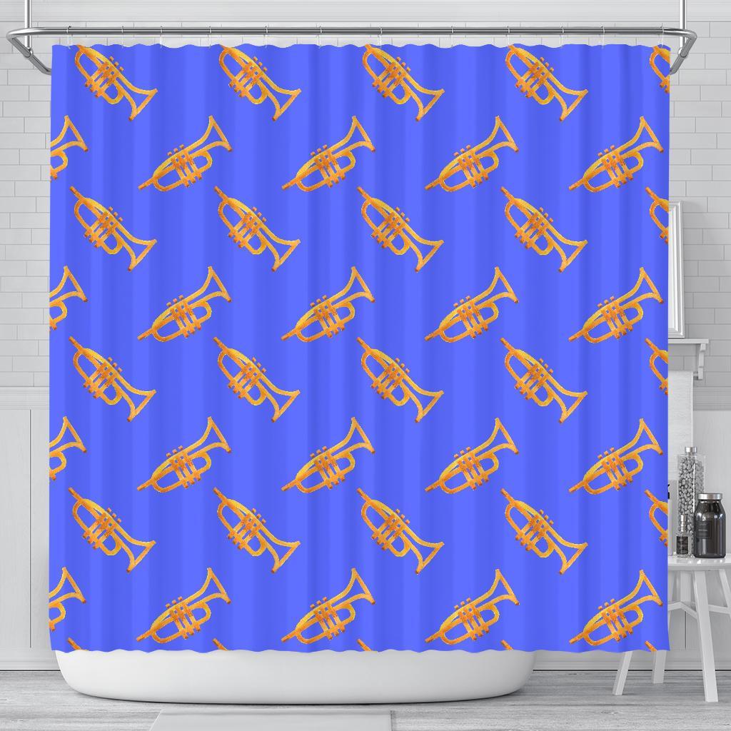 Trumpet Blue Pattern Print Bathroom Shower Curtain-grizzshop