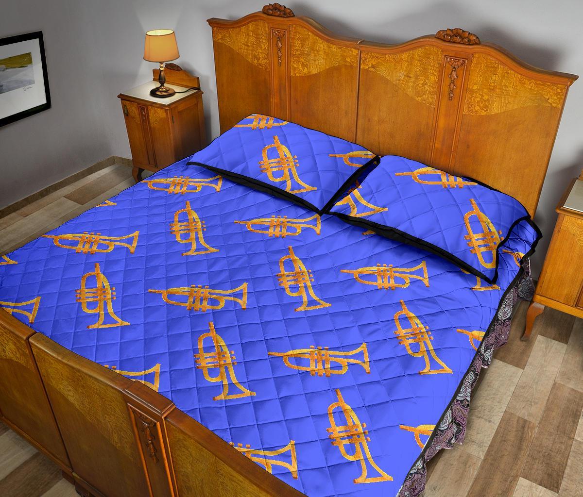 Trumpet Blue Pattern Print Bed Set Quilt-grizzshop