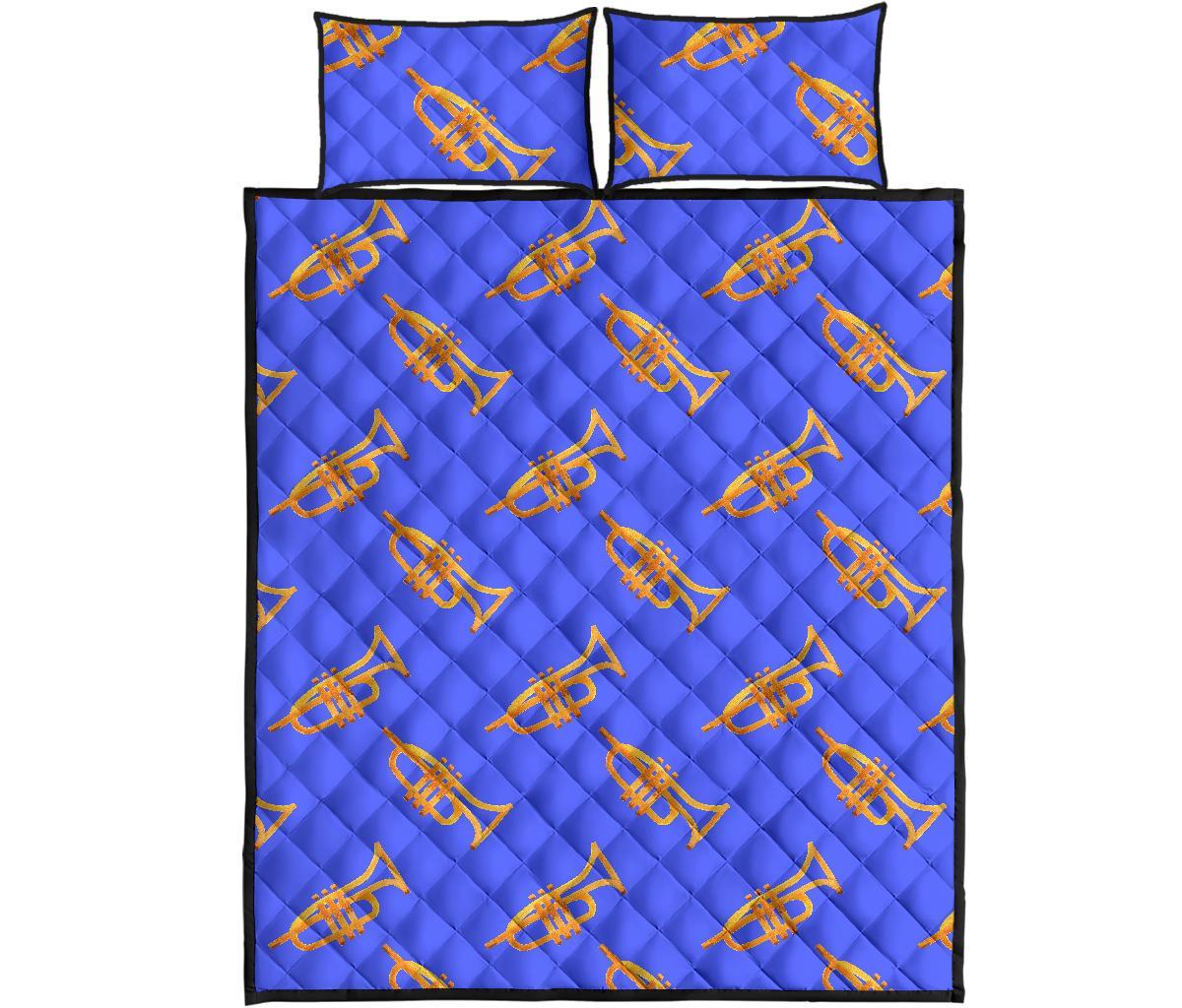 Trumpet Blue Pattern Print Bed Set Quilt-grizzshop