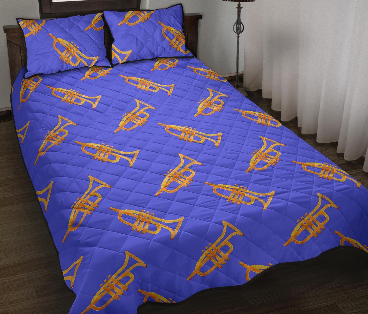 Trumpet Blue Pattern Print Bed Set Quilt-grizzshop