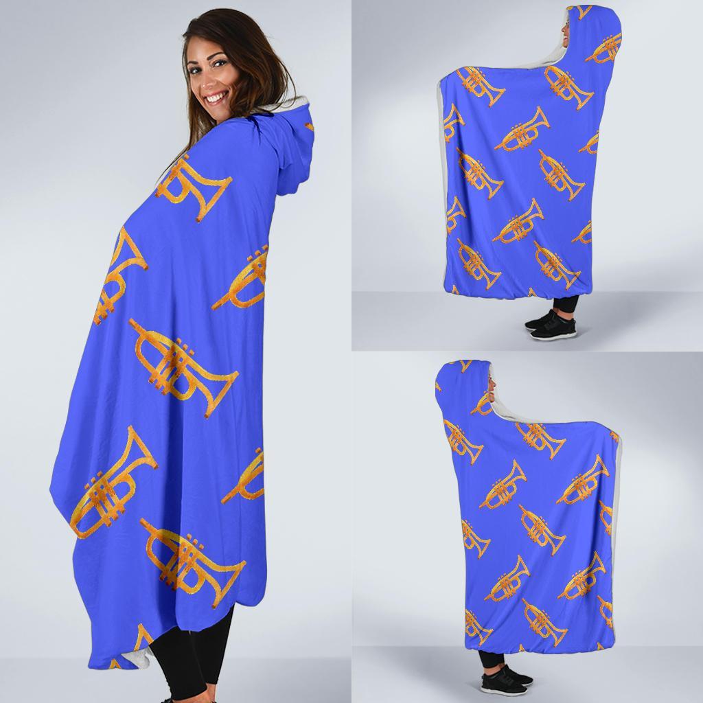 Trumpet Blue Pattern Print Hooded Blanket-grizzshop