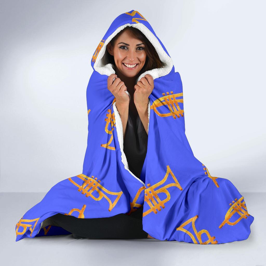 Trumpet Blue Pattern Print Hooded Blanket-grizzshop