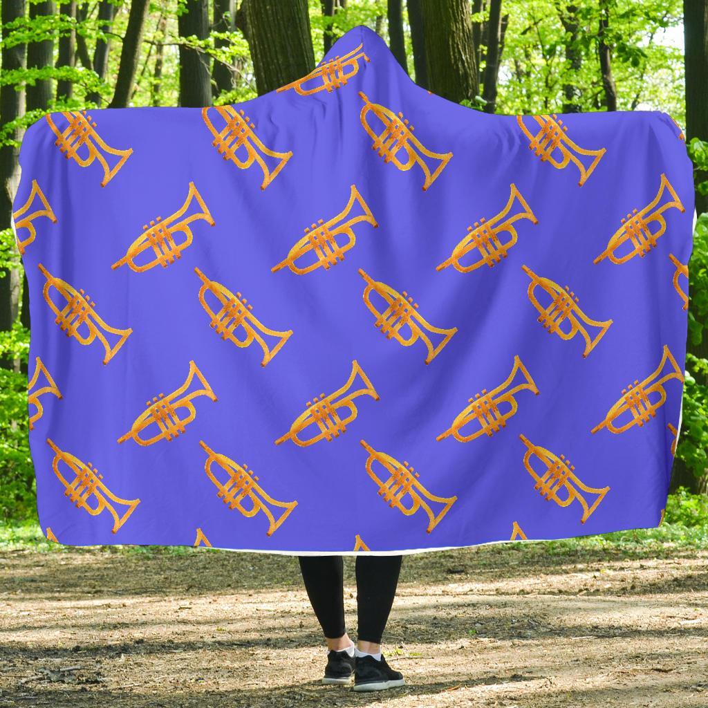 Trumpet Blue Pattern Print Hooded Blanket-grizzshop
