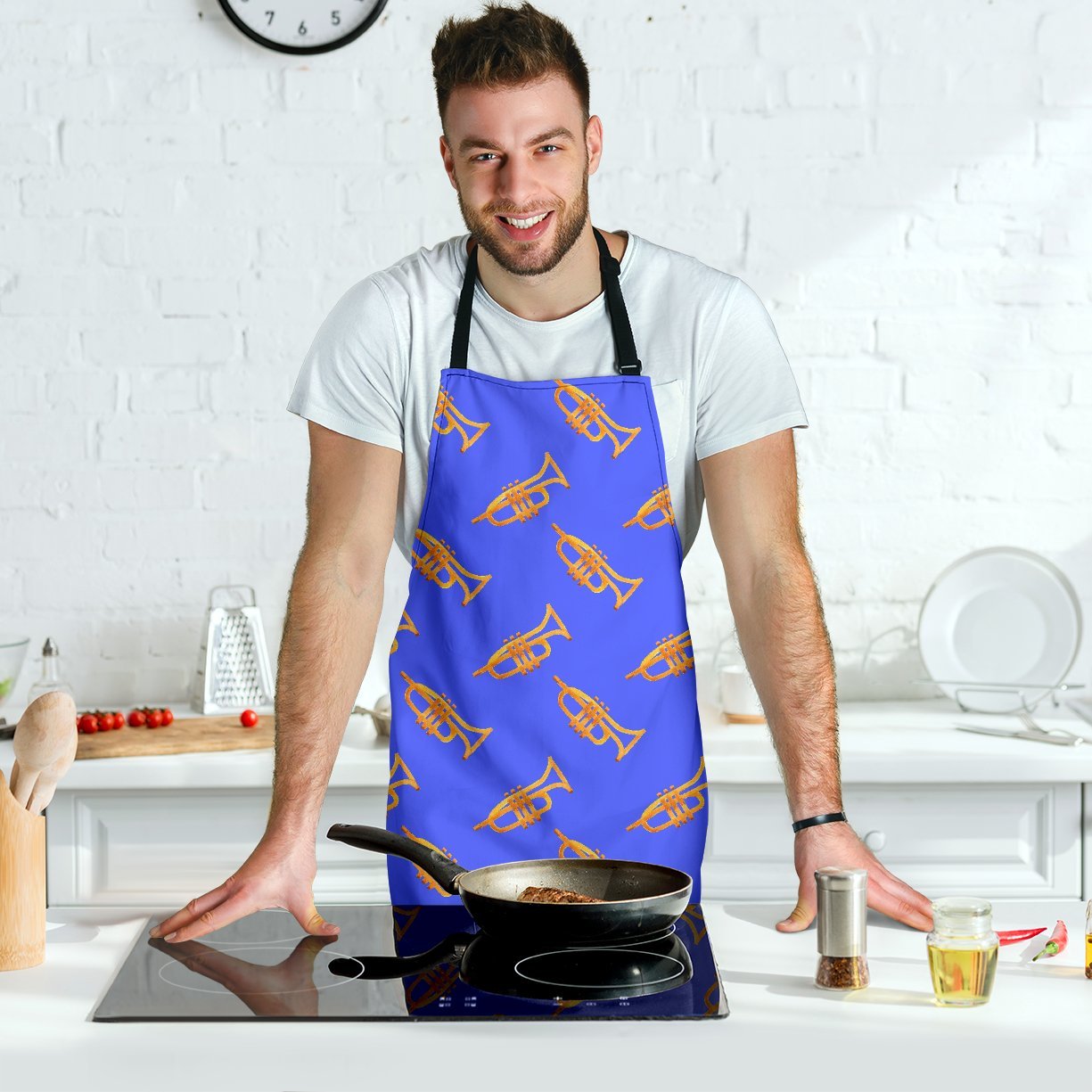 Trumpet Blue Pattern Print Men's Apron-grizzshop