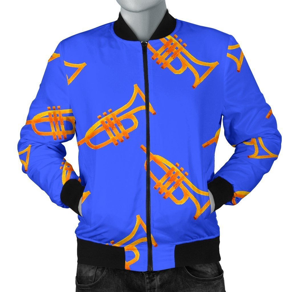 Trumpet Blue Pattern Print Men's Bomber Jacket-grizzshop