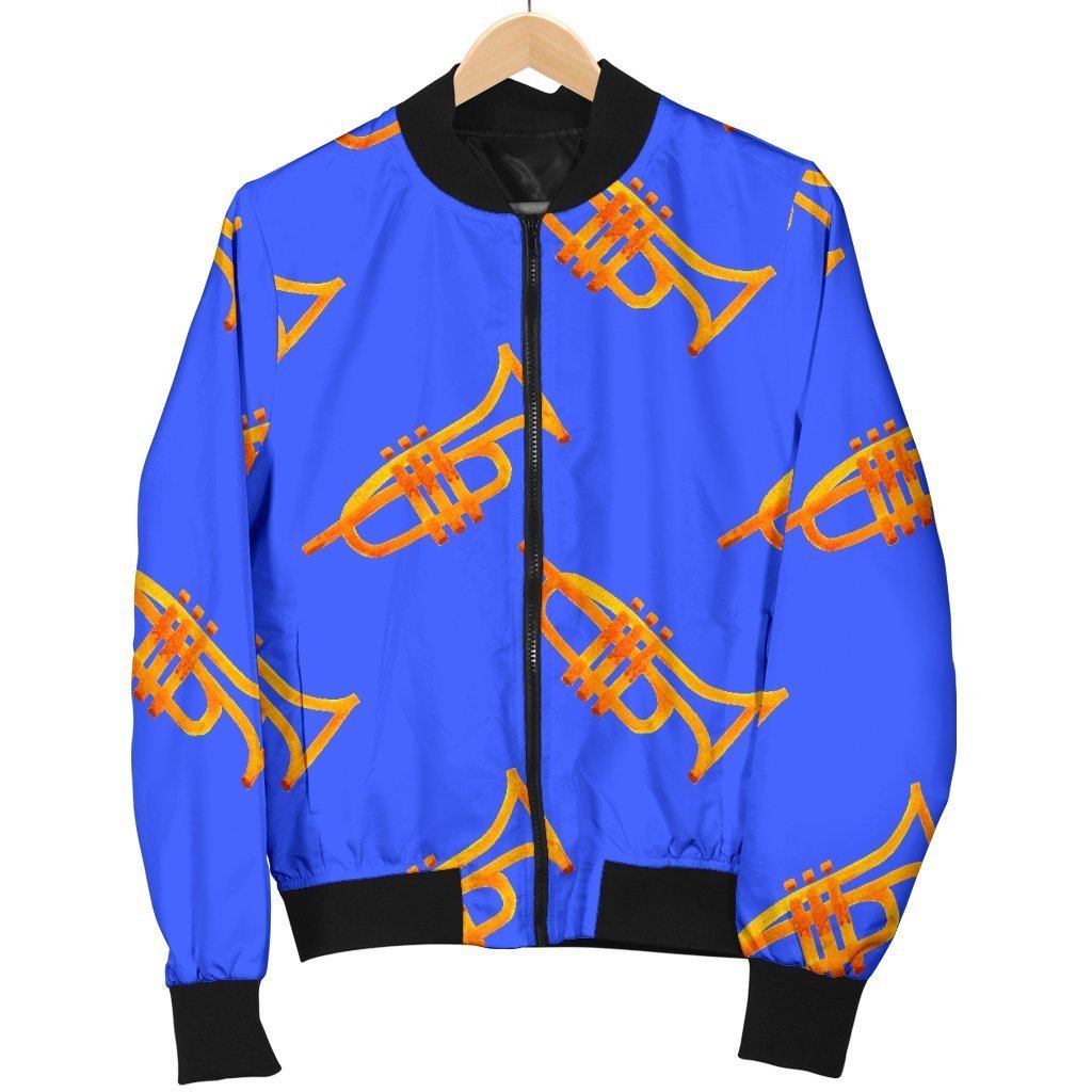 Trumpet Blue Pattern Print Men's Bomber Jacket-grizzshop