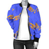 Trumpet Blue Pattern Print Women Casual Bomber Jacket-grizzshop