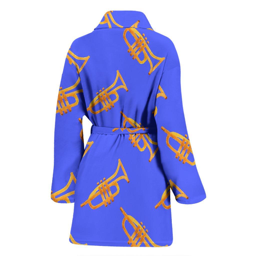 Trumpet Blue Pattern Print Women Long Robe-grizzshop