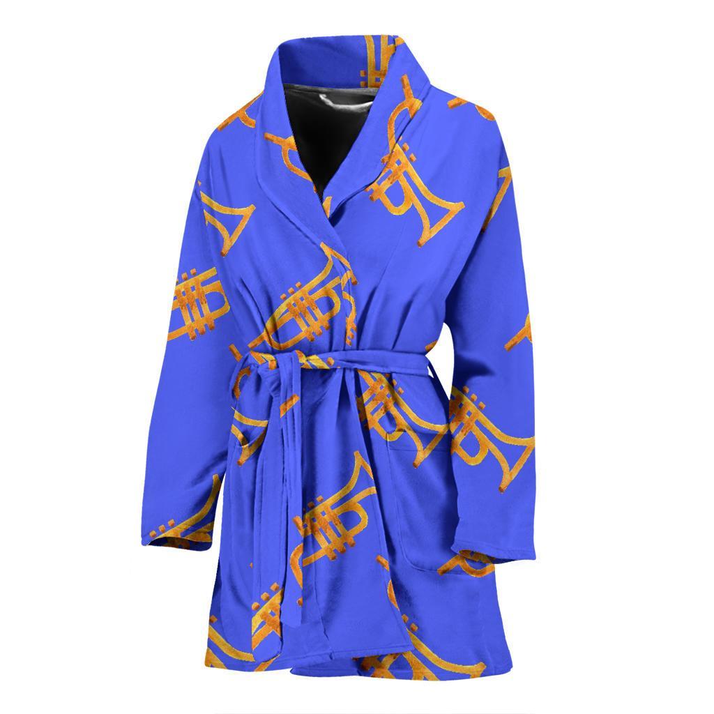 Trumpet Blue Pattern Print Women Long Robe-grizzshop