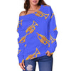 Trumpet Blue Pattern Print Women Off Shoulder Sweatshirt-grizzshop