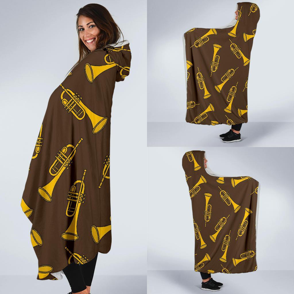 Trumpet Pattern Print Hooded Blanket-grizzshop