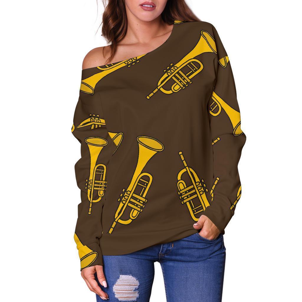 Trumpet Pattern Print Women Off Shoulder Sweatshirt-grizzshop