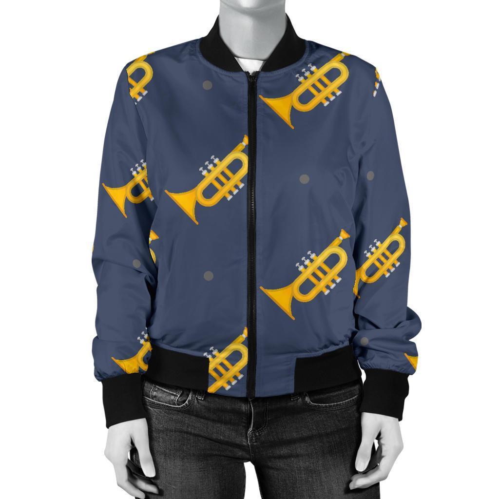 Trumpet Print Pattern Women Casual Bomber Jacket-grizzshop