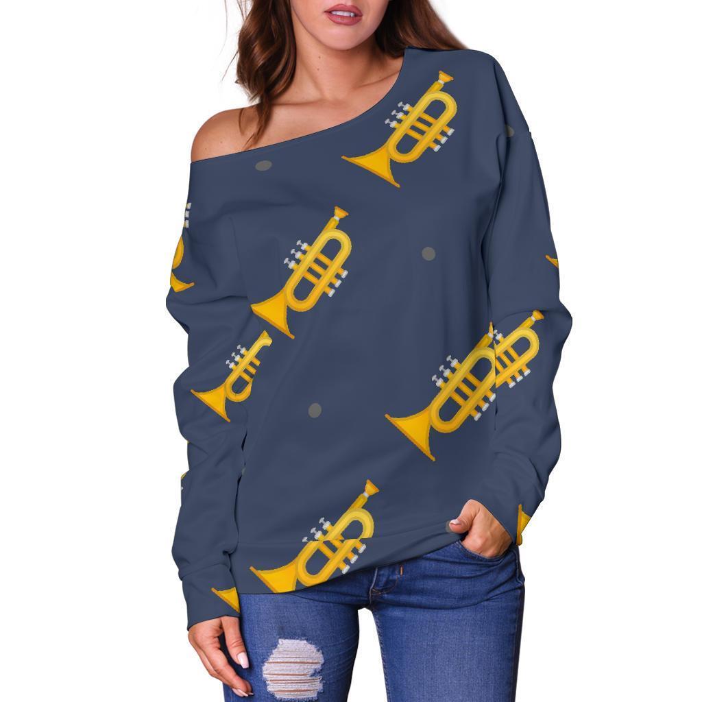 Trumpet Print Pattern Women Off Shoulder Sweatshirt-grizzshop