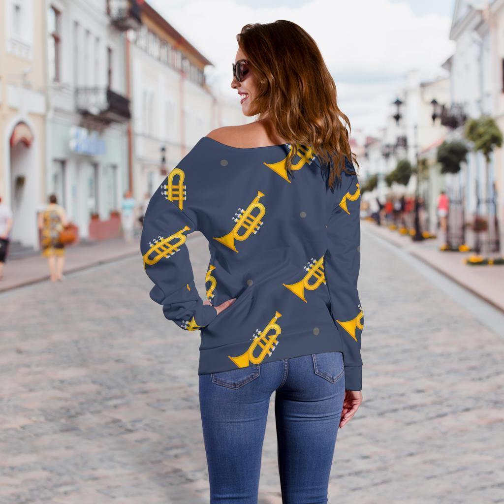 Trumpet Print Pattern Women Off Shoulder Sweatshirt-grizzshop