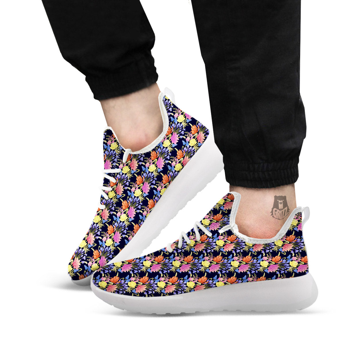 Tulip Colorful Print Pattern White Athletic Shoes-grizzshop