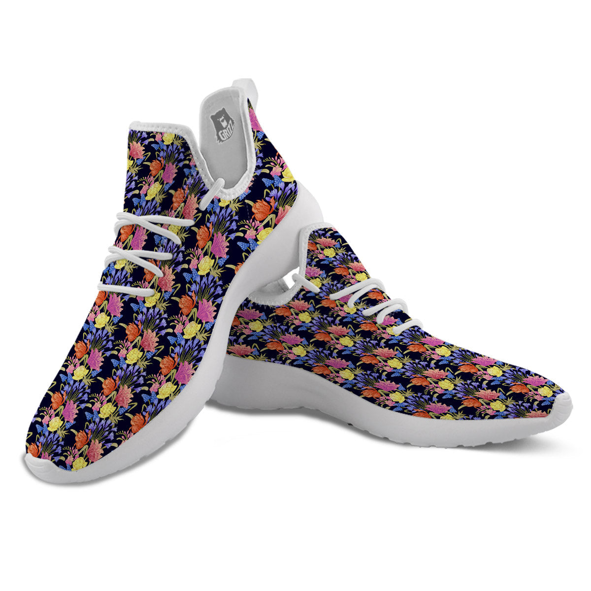 Tulip Colorful Print Pattern White Athletic Shoes-grizzshop