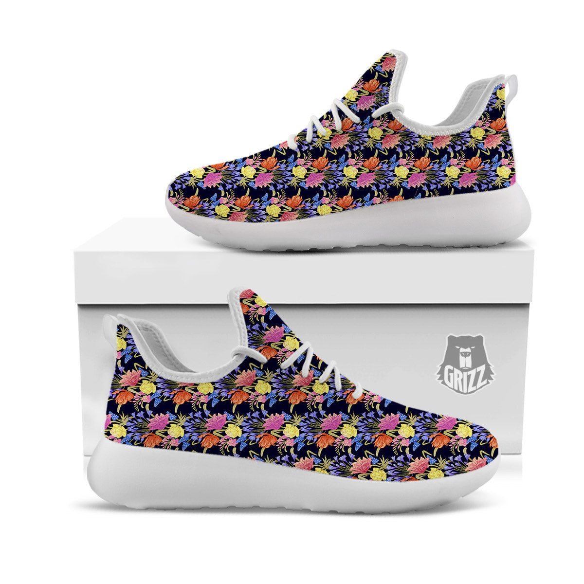 Tulip Colorful Print Pattern White Athletic Shoes-grizzshop
