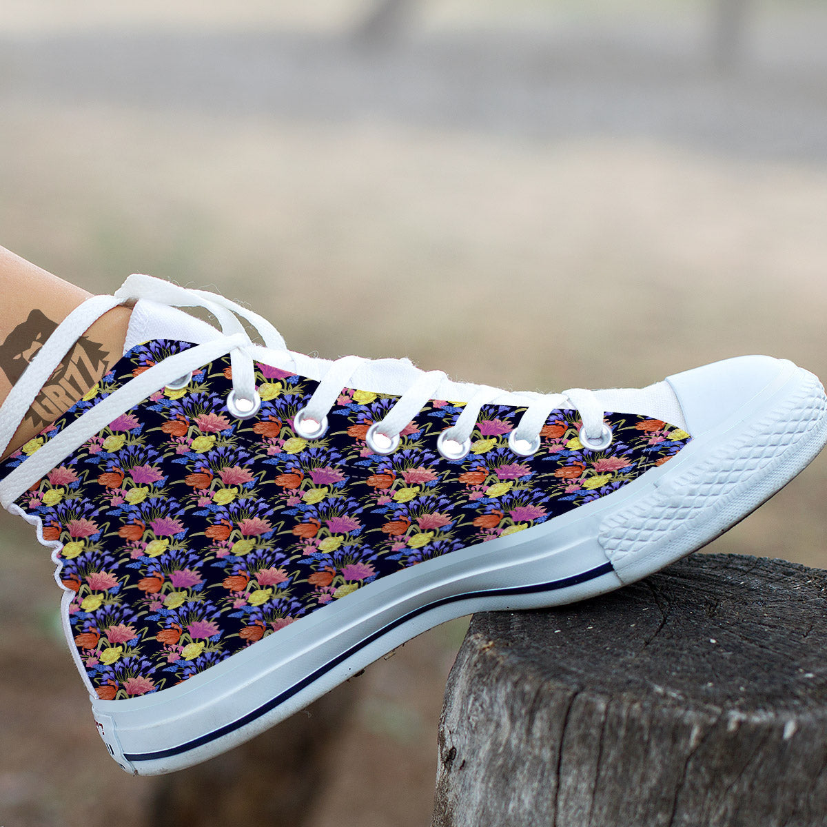 Tulip Colorful Print Pattern White High Top Shoes-grizzshop
