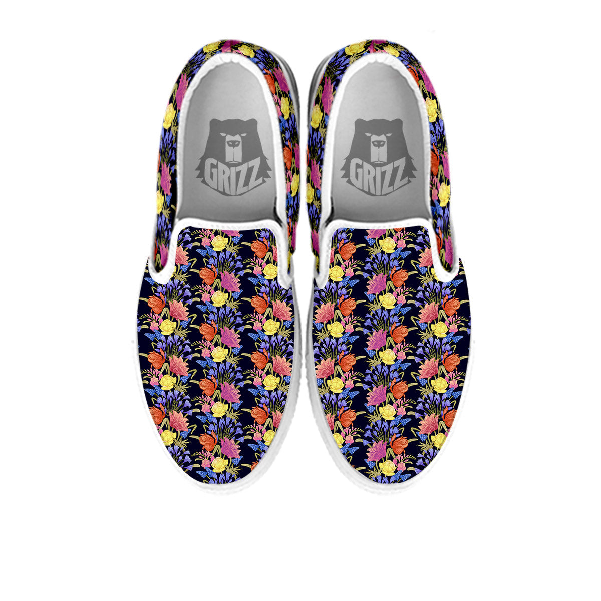 Tulip Colorful Print Pattern White Slip On Shoes-grizzshop