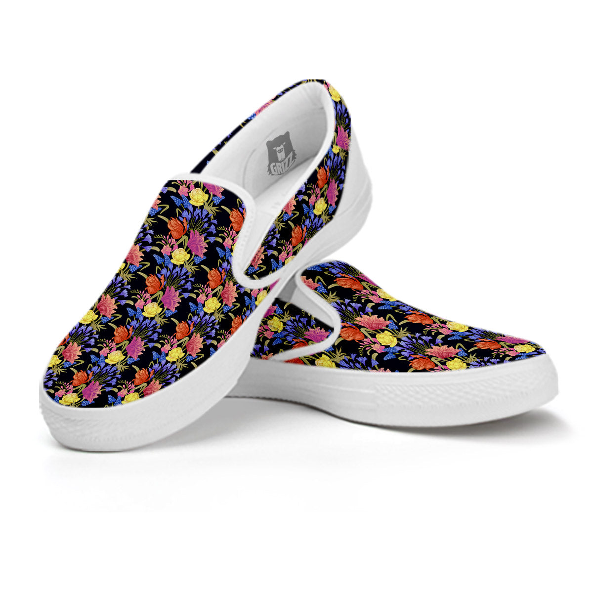 Tulip Colorful Print Pattern White Slip On Shoes-grizzshop