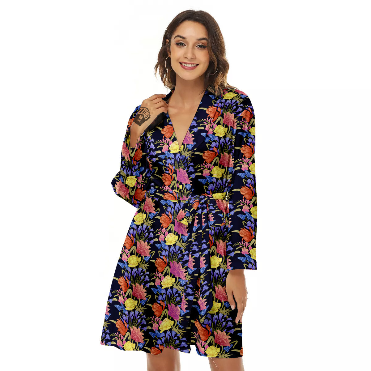 Tulip Colorful Print Pattern Women's Robe-grizzshop