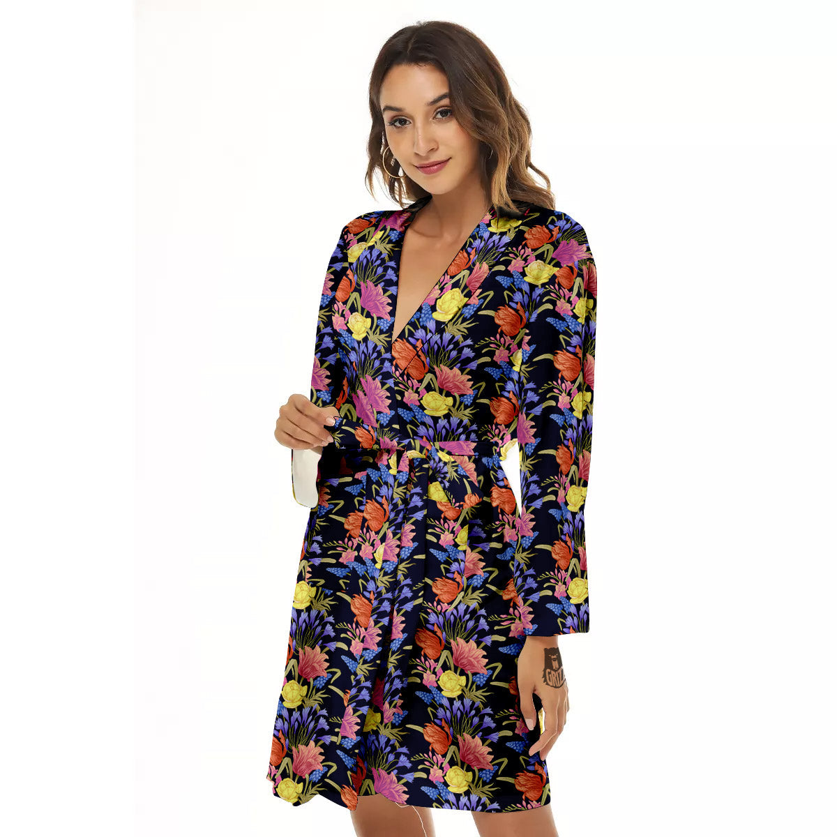 Tulip Colorful Print Pattern Women's Robe-grizzshop