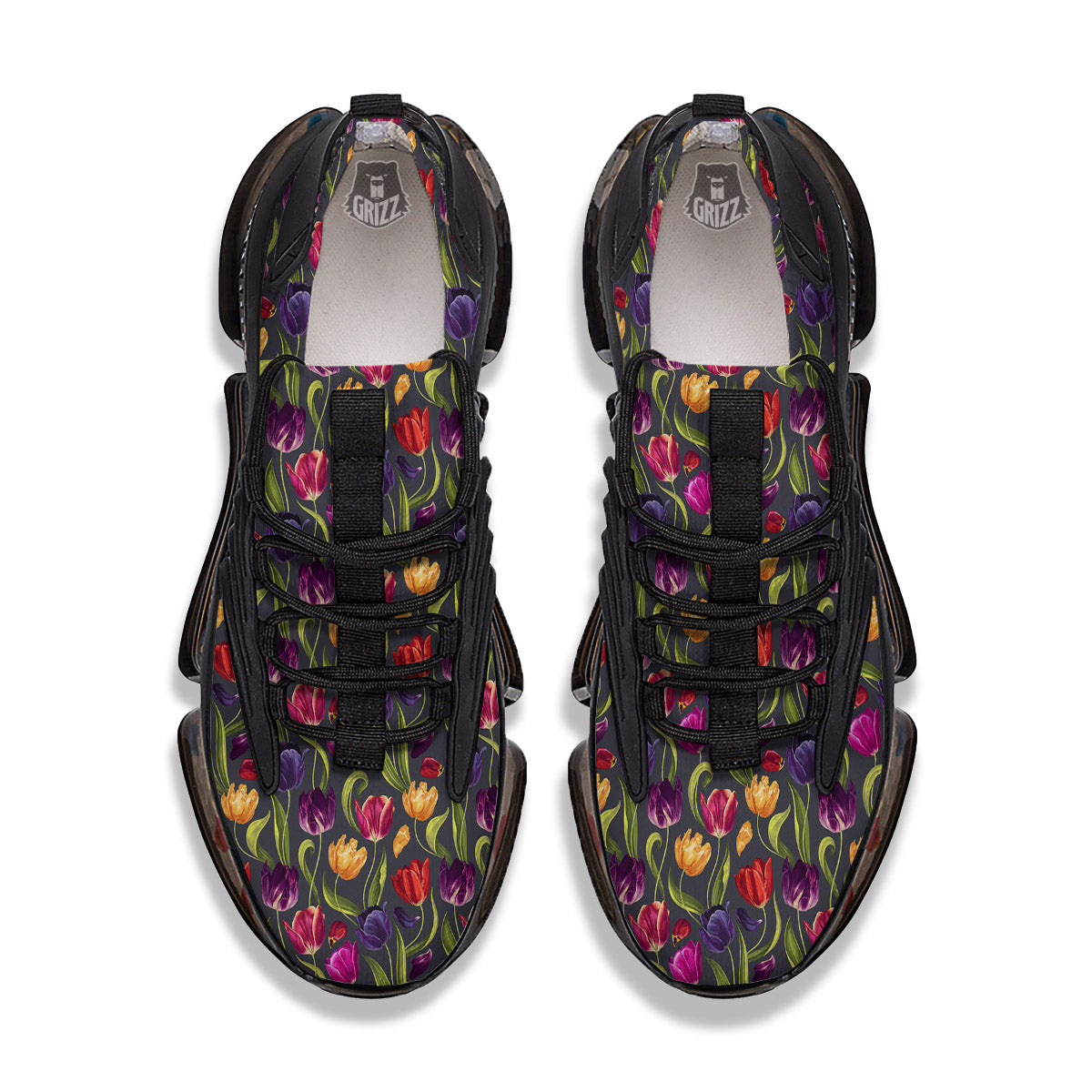 Tulip Colorful Watercolor Print Pattern Black Gym Shoes-grizzshop