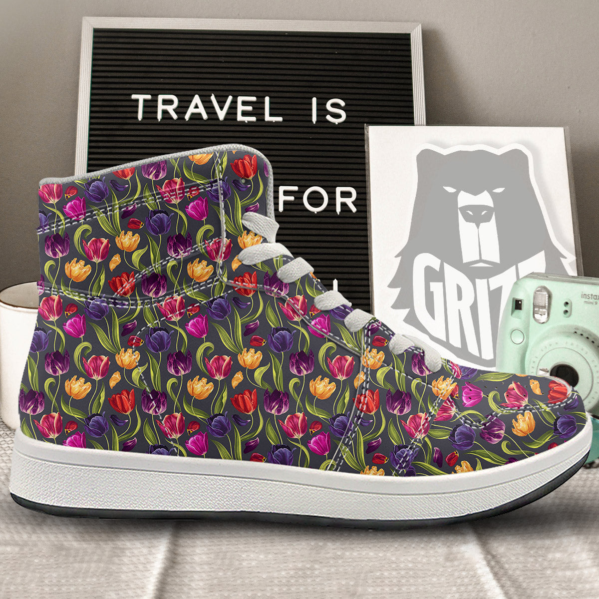 Tulip Colorful Watercolor Print Pattern High Top Sneakers-grizzshop